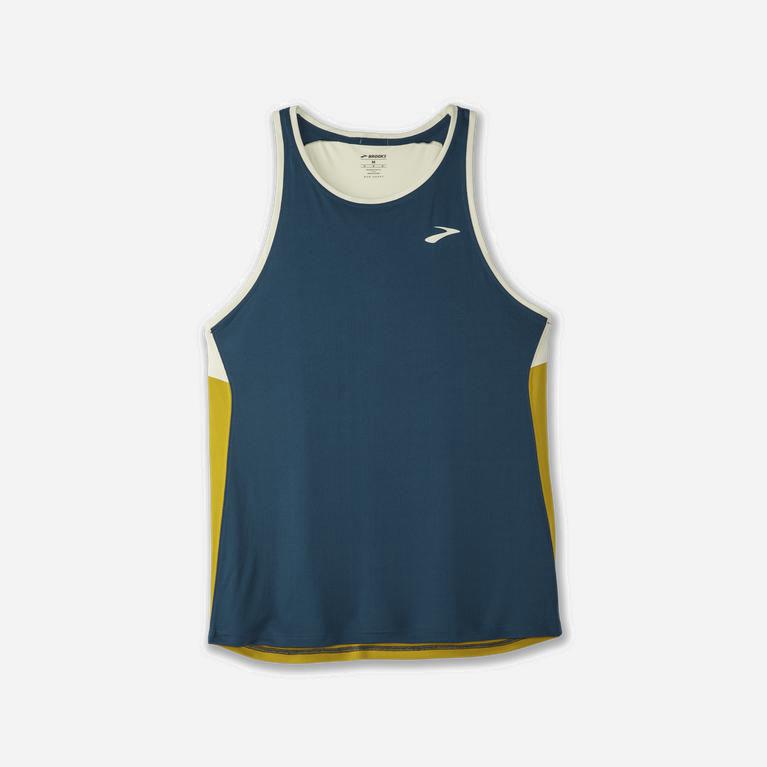 Brooks Atmosphere Israel - Men's Running Tank Top - Indigo Rush/Honeydew (59403-VZMU)